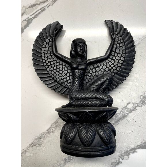 Winged Isis Devotional Statue, Black, 1998, Goddess of Ancient Egypt - Picture 2 of 9